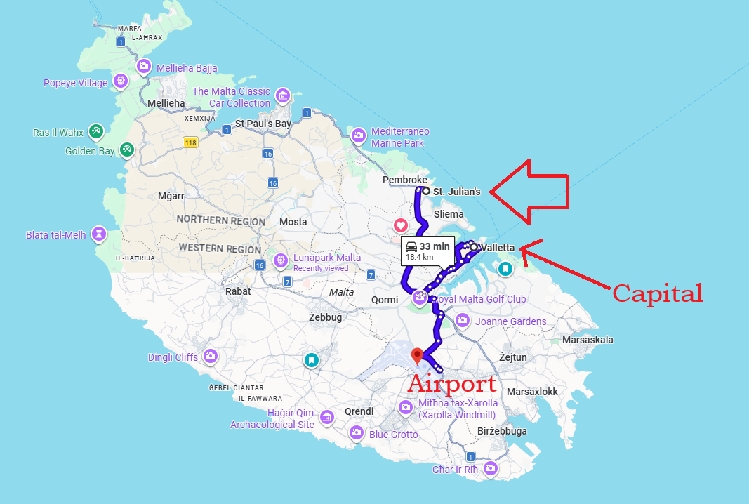 Where is St Julian's - map showing location on Malta