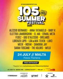 105 Summer Festival Malta 2026: Italy’s Biggest Music Festival Comes to Floriana