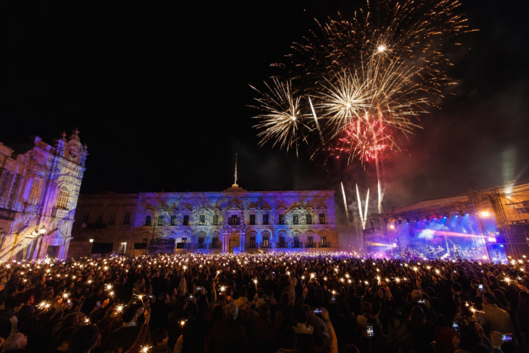 New Year's Eve fireworks over St George's Square in Valletta, Malta